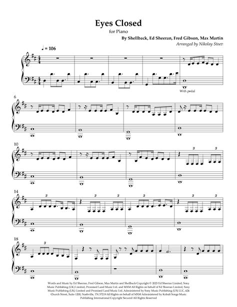 Eyes Closed Arr Nikolay Stoev By Ed Sheeran Sheet Music For Easy