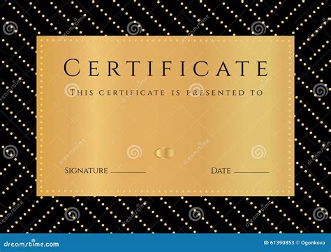 Certificate, Diploma Of Completion With Black Background, Golden Elemets Pattern, Border, Gold ...