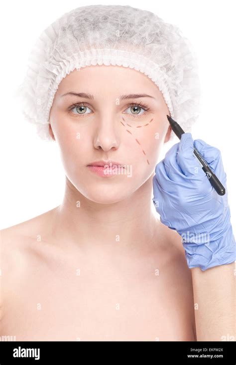 Beautician Draw Correction Lines On Woman Face Stock Photo Alamy