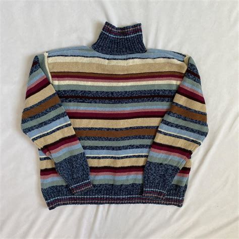 Vintage Colorful Striped Zip Up Sweater Brand Depop