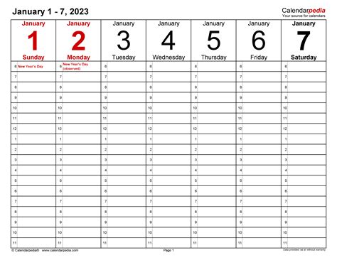 Weekly Calendars 2023 for Excel - 12 free printable templates