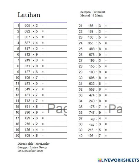 Perkalian Bilangan Ratusan Worksheet Live Worksheets