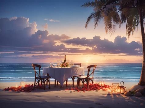 Premium AI Image Romantic Dinner Table On The Beach Generate Ai Art