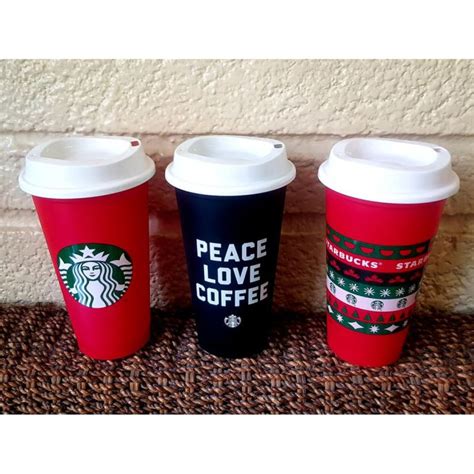 Starbucks Hot Beverage 16oz Assorted Reusable Plastic Cup With Lid Peace Love Coffee Holidays