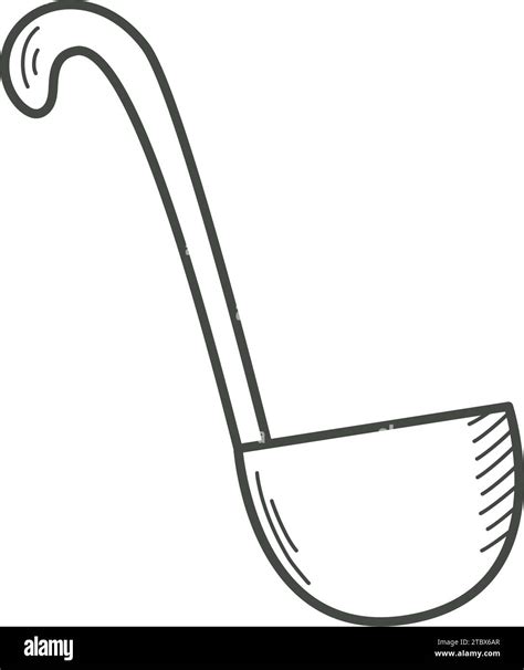 Kitchen Ladle Doodle Sketch Style Simple Ink Line Scoop For Soup Or