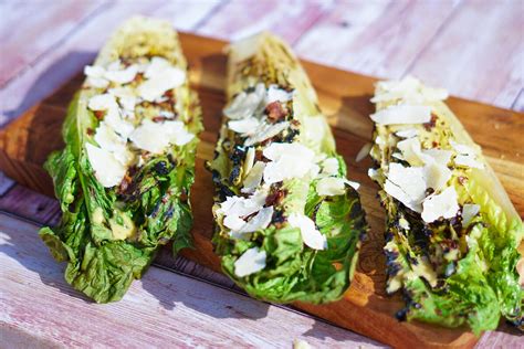 Grilled Romaine Hearts With Crispy Bacon Homemade Caesar Dressing And