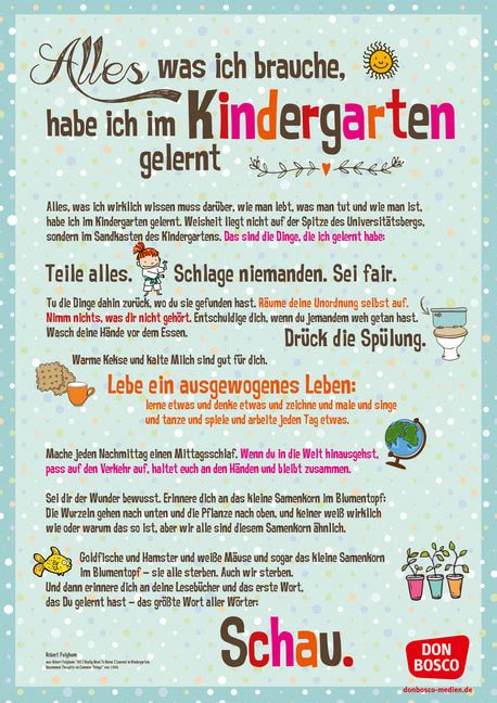 Alles Was Ich Brauche Habe Ich Im Kindergarten Gelernt Din A1 Plakat Für Krippe Kindergarten