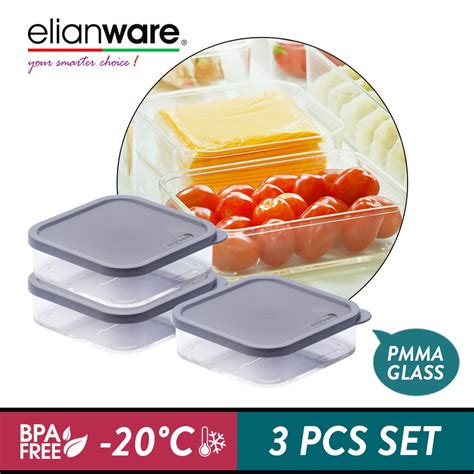 Elianware E Concept Square Acrylic BPA Free Microwavable Kitchen Fridge