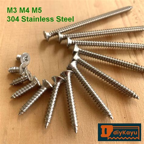 M3 M4 M5 4 10 Flat Head Phillips Drive 304 Stainless Steel Self Tapping Wood Screw Skru Kayu