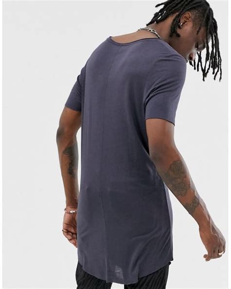 Asos Synthetic Super Longline T Shirt With Curved Hem And Deep Scoop