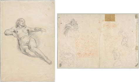 Reclining Female Nude Recto Various Sketches Of Figures And Plants