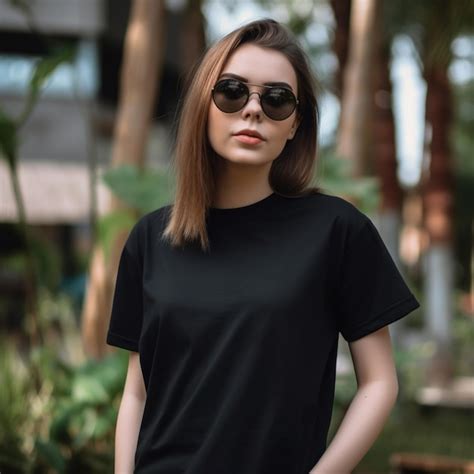 Premium Ai Image A Woman Wearing Sunglasses And A Black Shirt With