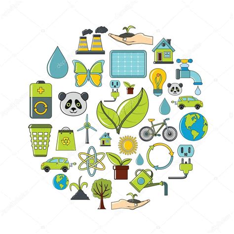 Ecología Iconos De Dibujos Animados Conjunto Ilustración Vectorial