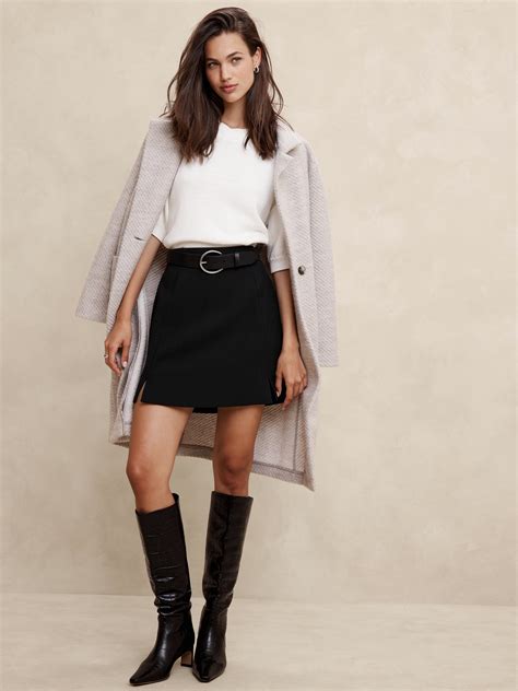 Double Weave Slit Mini Skirt Banana Republic Factory