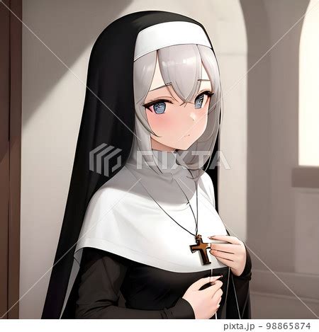 Cute And Shy Anime Manga Girl Dressed In A Nun Pixta