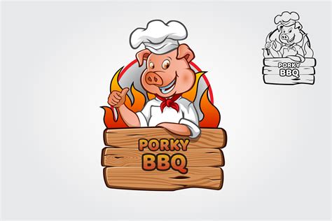 Porky Bbq Logo Cartoon Character A Happy Funny Cartoon Pig Vector