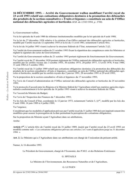 D Cembre Arr T Du Gouvernement Wallon