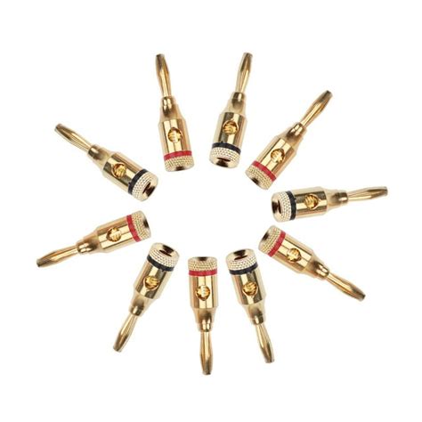 5 Pairs Of 4mm 24k Gold Plated Open Screw Type Banana Plug Connectors