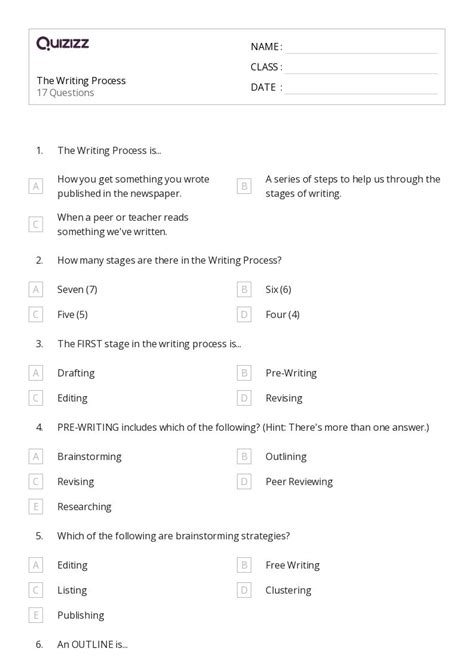 Revising Writing Worksheets For Th Year On Quizizz Free Printable