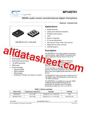 MP34DT01TR 数据表 PDF STMicroelectronics