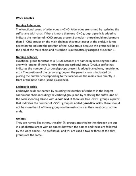 Week 4 Notes Week 4 Notes Naming Aldehydes The Functional Group Of