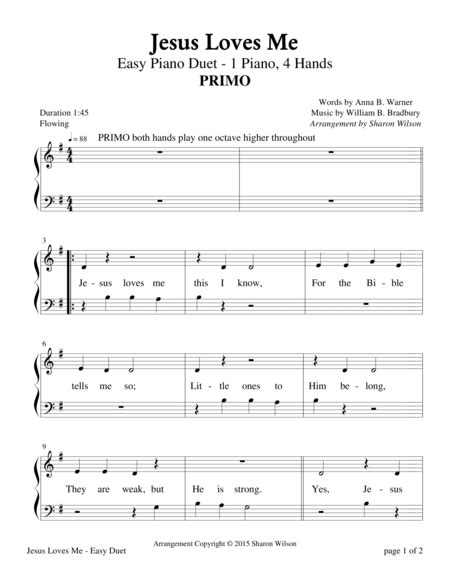 Jesus Loves Me Sheet Music For Piano With Chords And Tabs Arranged By