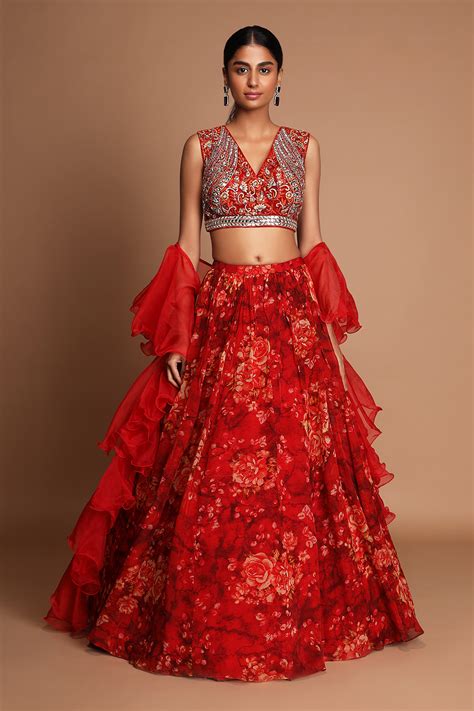 Red Crop Top And Skirt