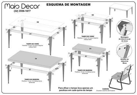 Conjunto Mesa Tampo BP 180cmx90cm E 6 Cadeiras MD12 Mais Decor Grafite