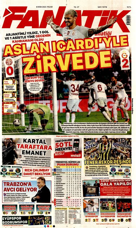 Fanatik Gazetesi Fanatik Manşet Oku Haberler 08 Ekim 2023