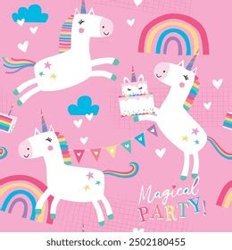 Cute Unicorns Magical Party Seamless Pattern Stock Vector Royalty Free