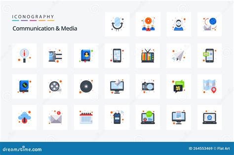 Paquete De Iconos De Color Plano Para Comunicaciones Y Medios De 25