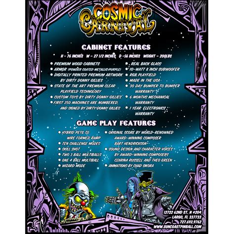Cosmic Carnival Pinball Machine Elite Home Gamerooms