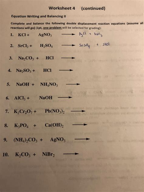 Double Displacement Reaction Worksheet