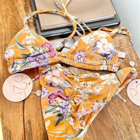 P2F Swim Power 2 The Flower Floral Tropical Bikini Set Cheeks Bottom Mustard Wome Poshmark