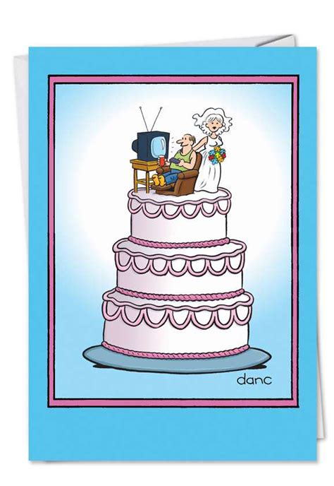 Wedding Cake Cartoon Anniversary Card & Nobleworkscards.Com