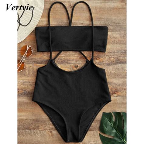 Vertvie 2018 Sexy Brazilian Sling Bandeau Biquini High Waisted Swimsuit