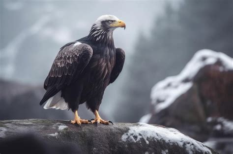 Premium Ai Image A Bald Eagle Sits On A Rock In The Snow