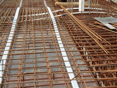 Hot Rolled Deformed Steel Bars Or Steel Reinforcement Bar Tied Together Before Casting In The