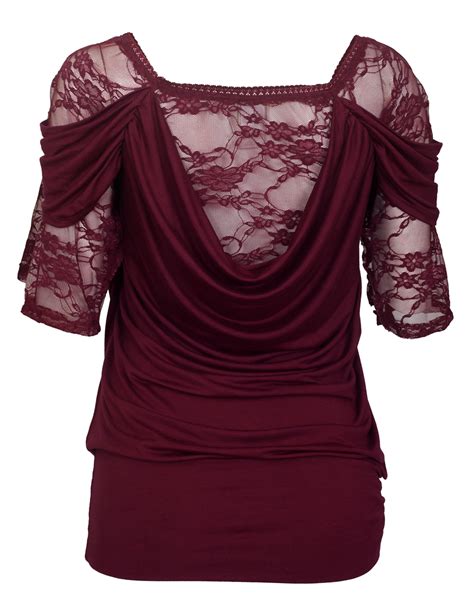 Plus Size Floral Lace Half Sleeve Top Wine Evogues Apparel