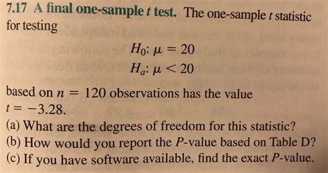 Solved 717 A Final One Sample T Test The One Sample T