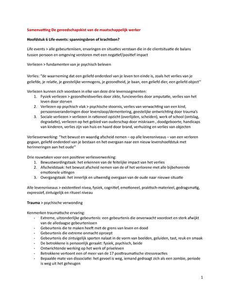 Samenvatting De Gereedschapskist Van De Maatschappelijk Werker Fysiek