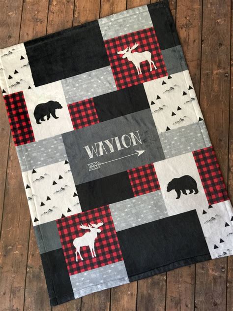 SALE Personalized Baby Blanket Quilt Print Red Black Buffalo Plaid