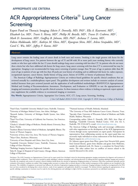 Pdf Acr Appropriateness Criteria Lung Cancer Screening