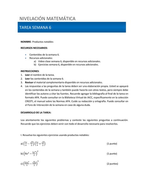 S6 Tarea Set A Nivma 1102 Nombre Productos Notables Recursos