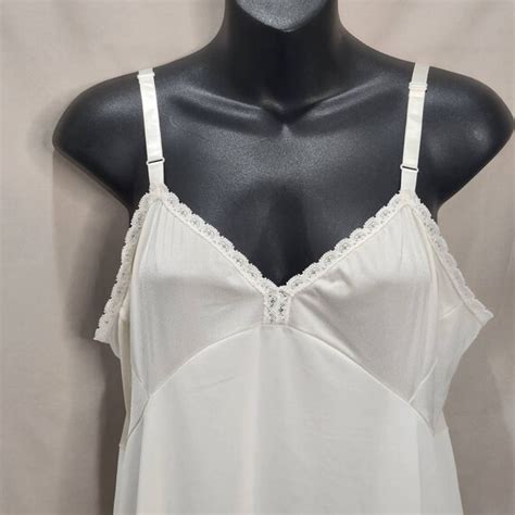 Shadowline Cream Lace Trim Lingerie Slip Dress Vinta Gem