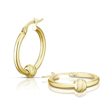 9ct Yellow Gold Diamond Cut Bead Hoop Earrings Ernest Jones