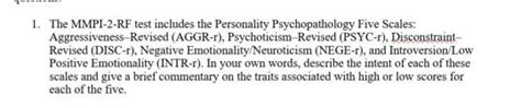 (Solved) - The MMPI-2-RF Test Includes The Personality Psychopathology Five... (1 Answer ...