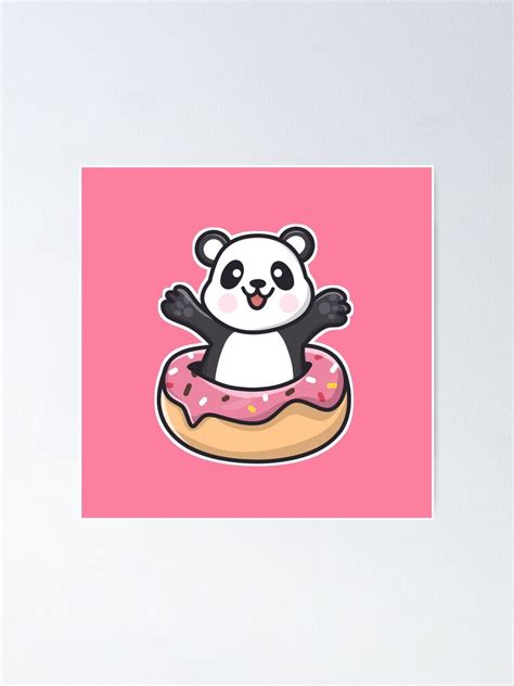 "Cute Kawaii Panda Bear popping out of a donut for a hug - Pink" Poster ...