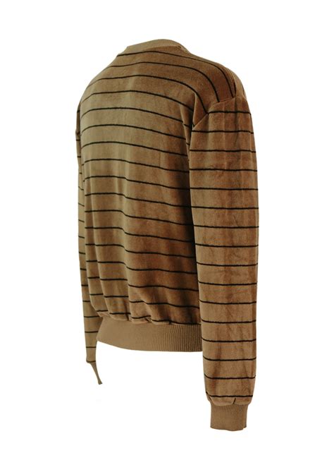 Vintage 80s Camel And Black Striped Velour Jumper M Reign Vintage