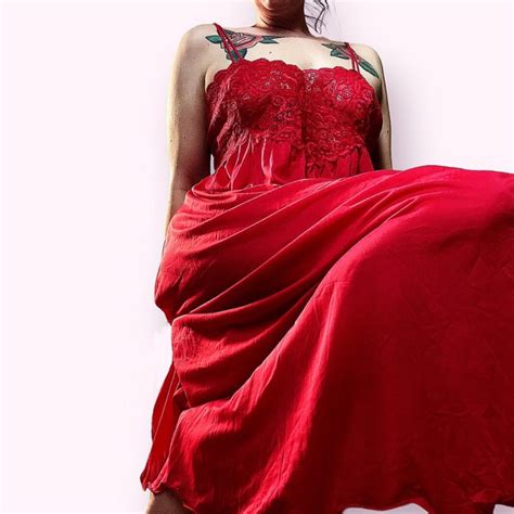 Vintage Intimates Sleepwear Vintage Red Lace And Nylon Nightgown Lingerie Poshmark